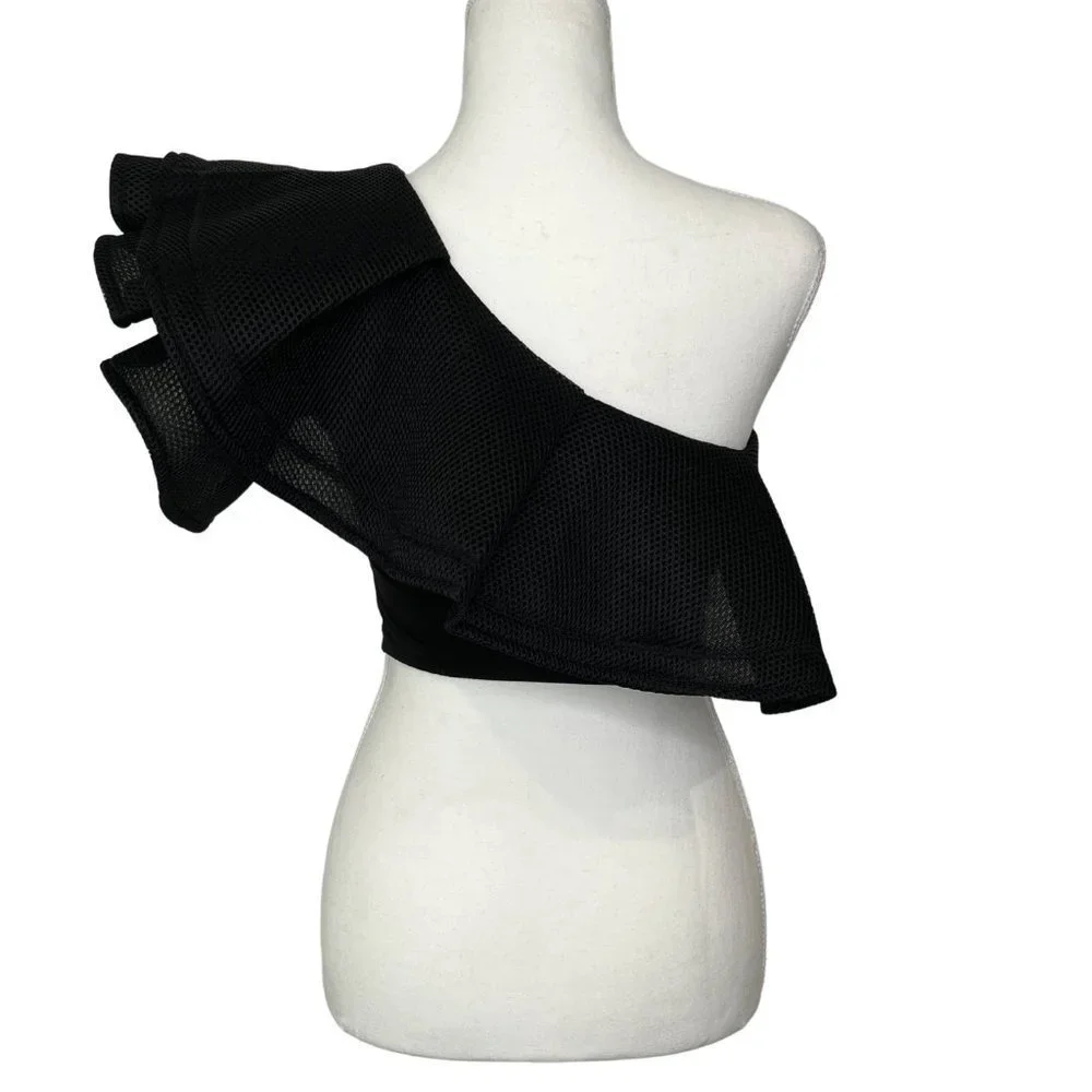 Black One Shoulder Frill Top Size S - Picture 2 of 4